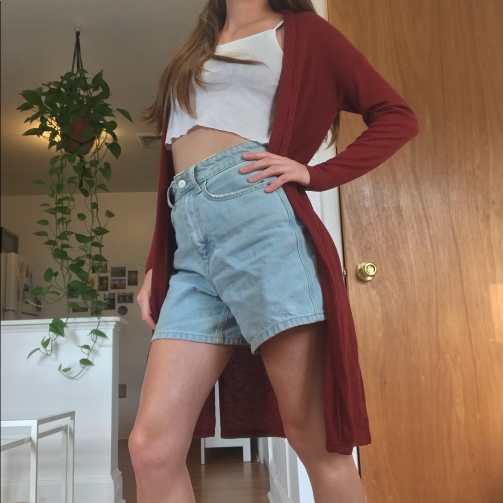 Reddish burnt orange long open cardigan